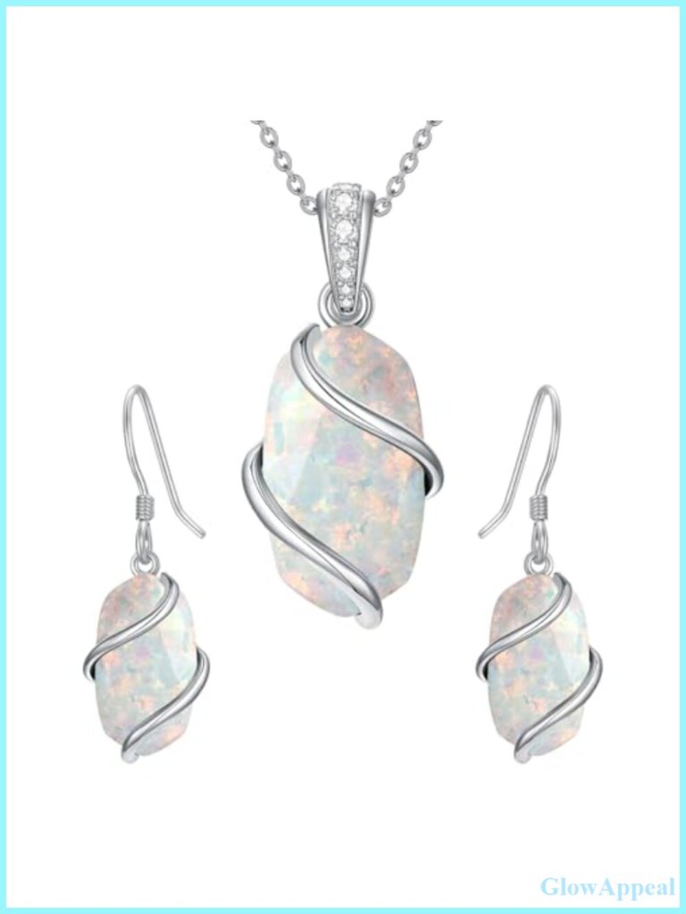 HPQQ Opal Necklace and Earrings 925 Sterling Silver Oval October Birthstone